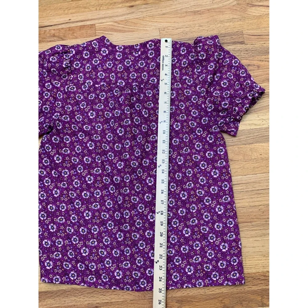 J.Crew  Women's Purple Floral Button Front Blouse Short Puff Sleeve Top S